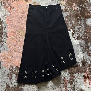 Up-cycled Black Denim Asymmetrical Skirt w/ Silver Grommets